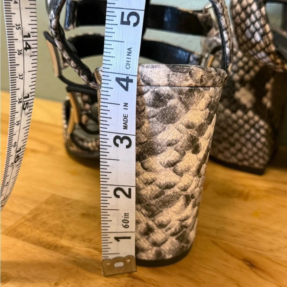 Gianni Bini Black & White Snake-Print Strappy Block Heels